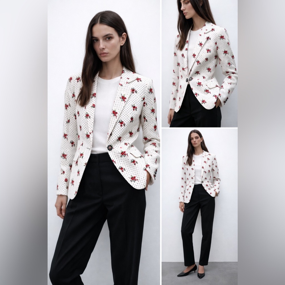 Zara Basic Multicolor Artsy Floral  Blazer Jacket S Bohemian Occasion Floral